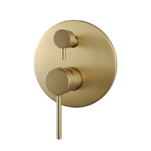 Pentro Brushed Yellow Gold Round Wall Mixer Tap with Diverter