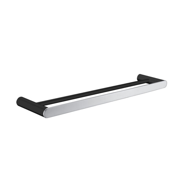 Bellino Black & Chrome Solid Brass Double Towel Rail 600mm - Image 2
