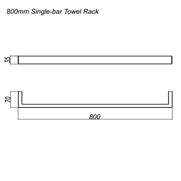 Cavallo Brushed Nickel Square Single Towel Rail 800mm - Image 3
