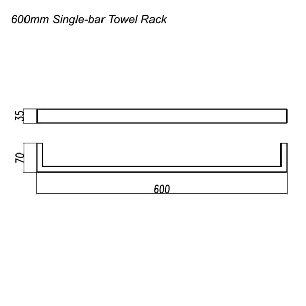 Cavallo Brushed Nickel Square Single Towel Rail 600mm - Image 3