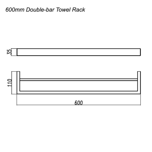 Cavallo Brushed Yellow Gold Square Double Towel Rail 600mm - Image 3