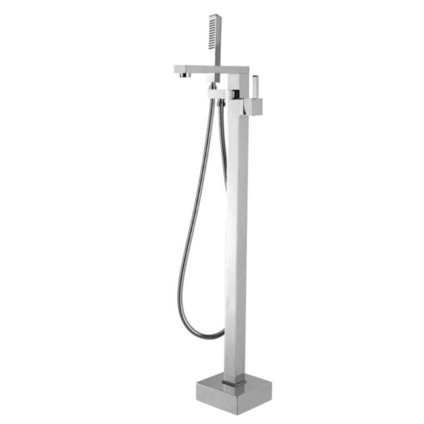 Square Brushed Nickel Freestanding Bath Mixer With Handheld Shower - Image 2