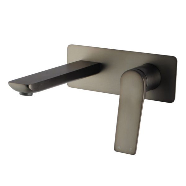 RUSHY Square Brushed Gun Metal Grey Wall Mixer with Spout - Image 2