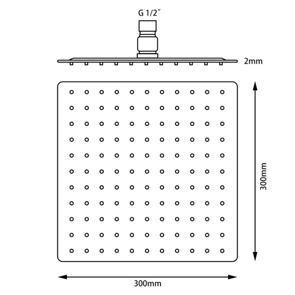 Super-slim Square Chrome Rainfall Shower Head 300mm - Image 3