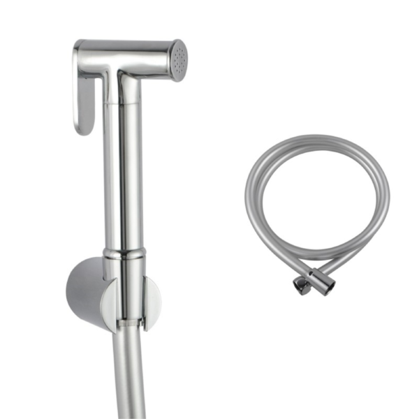 Round Brass Chrome Toilet Bidet Spray Kit with 1.2m PVC Hose - Image 2