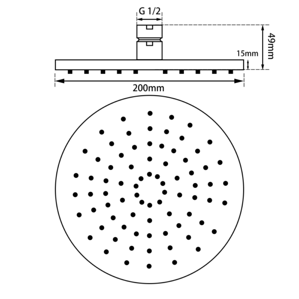 Round Chrome Rainfall Shower Head 200mm - Image 3