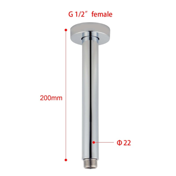 Round Chrome Ceiling Shower Arm 200mm - Image 3