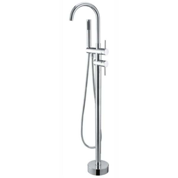 Round Chrome Freestanding Bath Mixer With Handheld Shower - Image 2
