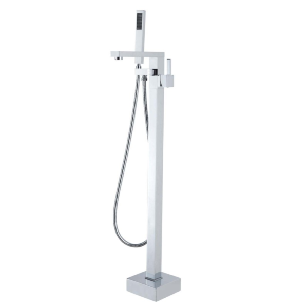 Square Chrome Freestanding Bath Mixer With Handheld Shower - Image 2