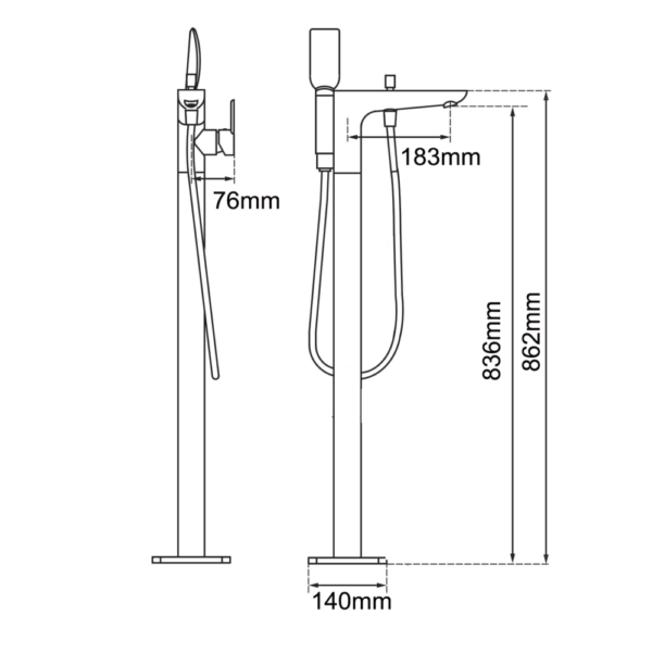 Chrome Floor Standing Mixer With Diverter & Handheld Shower(Brass) - Image 3