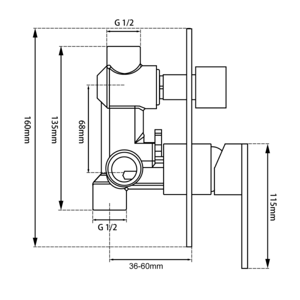 LUCID PIN Round Chrome Shower/Bath Mixer Diverter - Image 3