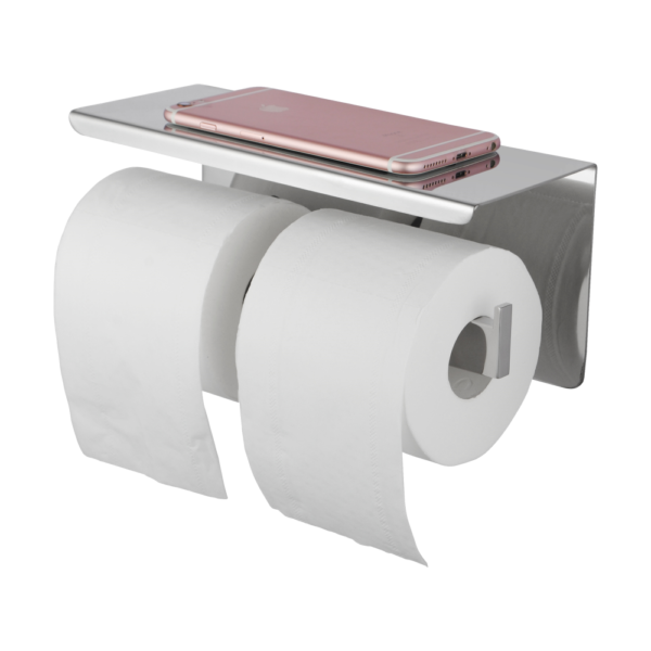 Chrome Double Toilet Paper Holder with Cover - Image 2