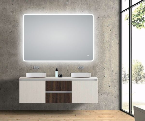 1200x800mm Curved Rim Rectangle 3 Color Lighting LED Mirror Touch Sensor Switch Defogger Pad Wall Mounted Vertical or Horizontal - Image 2