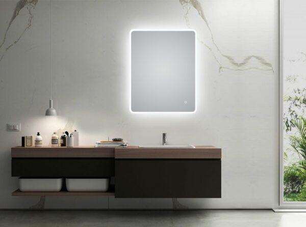 600x750mm Curved Rim Rectangle 3 Color Lighting LED Mirror Touch Sensor Switch Defogger Pad Wall Mounted Vertical or Horizontal - Image 2