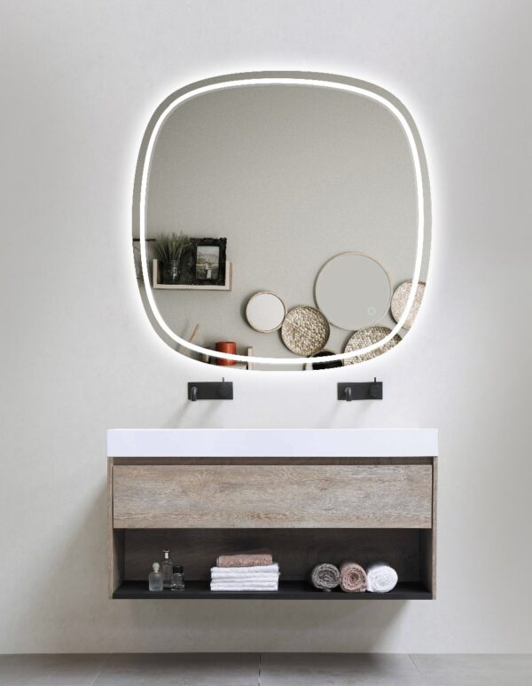 600x600mm Rounded Edge Acrylic LED Mirror 3 Color Lighting Touch Sensor Switch Wall Mounted White Frame - Image 2
