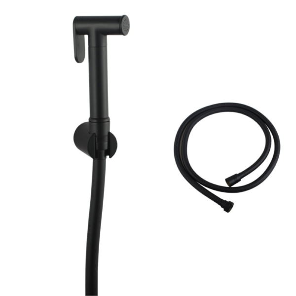 Round Brass Black Toilet Bidet Spray Kit with 1.2m PVC Hose - Image 2
