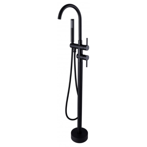Round Black Freestanding Bath Mixer With Handheld Shower - Image 2