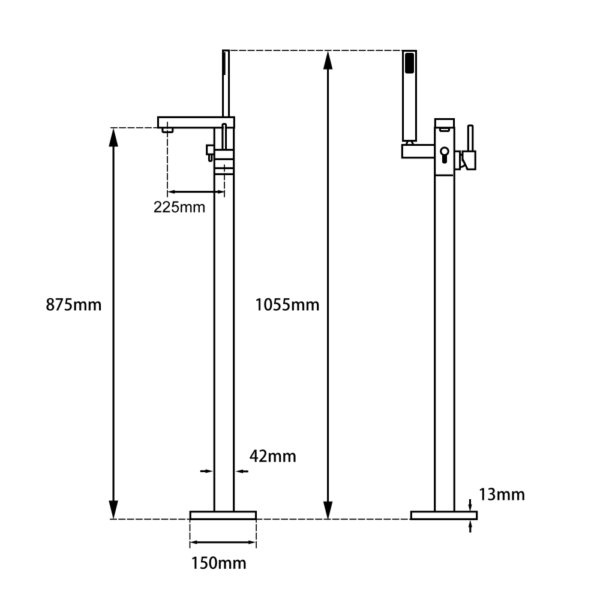 Square Black Freestanding Bath Mixer With Handheld Shower - Image 3
