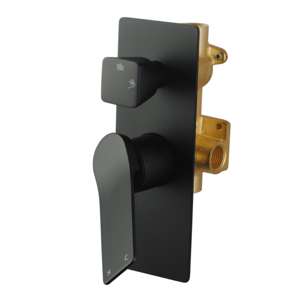 RUSHY Square Black Wall Mixer With Diverter - Image 2