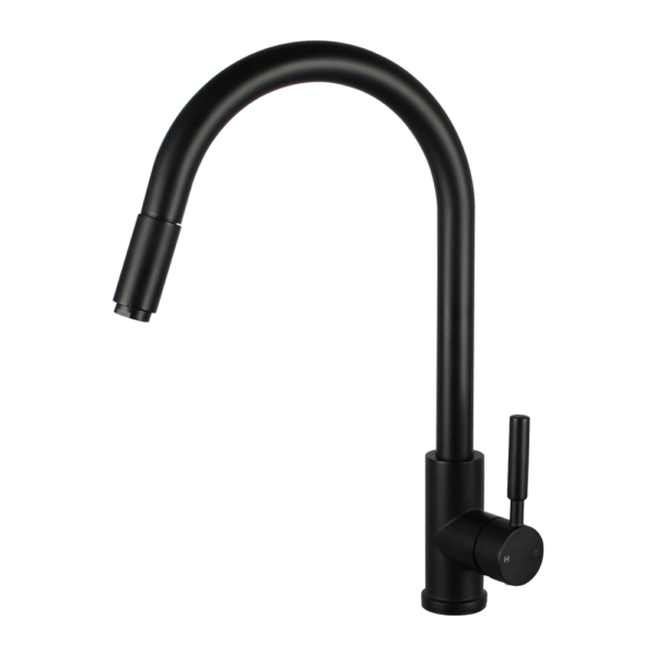 Round Black Pull Out Kitchen Sink Mixer Tap - Image 2