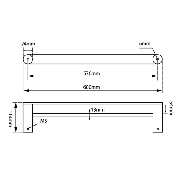 RUSHY Black Double Towel Rail 600mm - Image 3