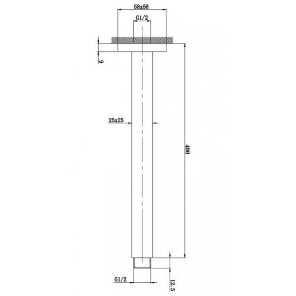 Brushed Nickel Square Ceiling Shower Arm 400mm - Image 3