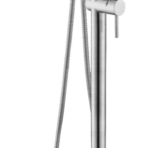 Pentro Round Brushed Nickel Freestanding Bath Mixer With Hand held Shower