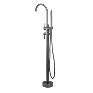 Pentro Round Gun Metal Grey Freestanding Bath Mixer With Hand held Shower