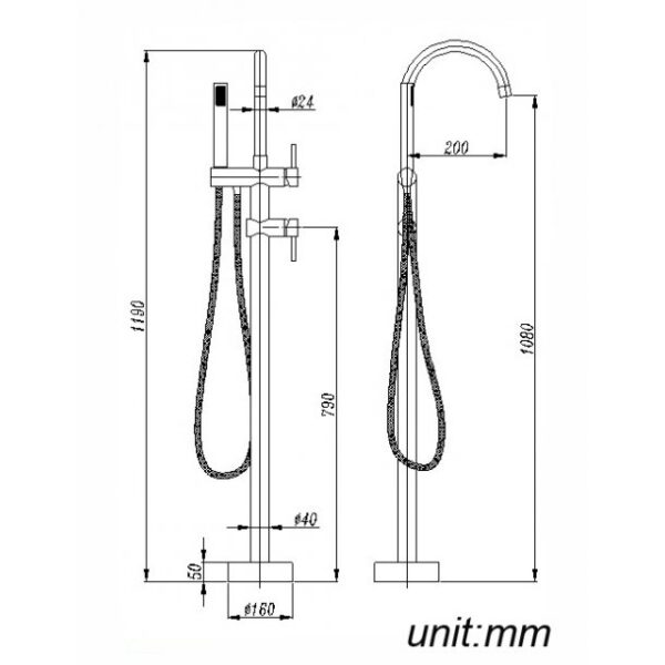 Pentro Round Chrome Freestanding Bath Mixer With Hand held Shower - Image 3