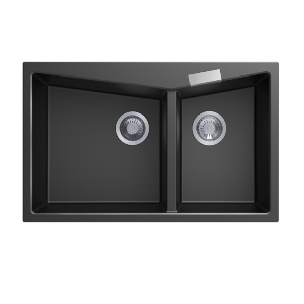 800 x 500 x 220mm Carysil Black Double Bowl Granite Kitchen Sink Top/Flush Mount - Image 2
