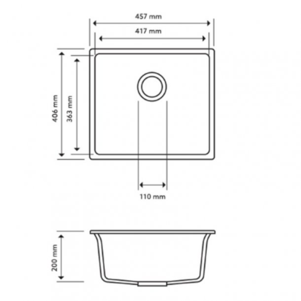 457 x 406 x 200mm Carysil Concrete Grey Single Bowl Granite Stone Kitchen/Laundry Sink Top/Flush/Under Mount - Image 3