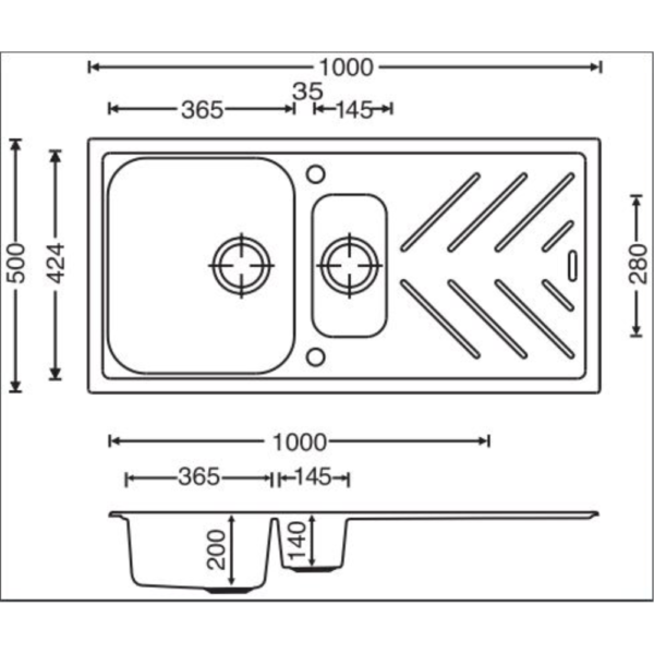 1000x500mm White Granite Quartz Stone 1 and 1/4 Kitchen Sink Double Bowls Drainboard Topmount - Image 3