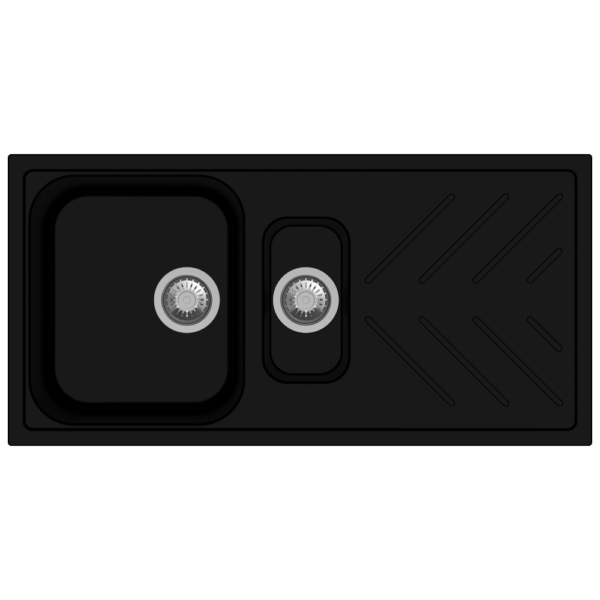 1000x500mm Black Granite Quartz Stone 1 and 1/4 Kitchen Sink Double Bowls Drainboard Topmount - Image 2