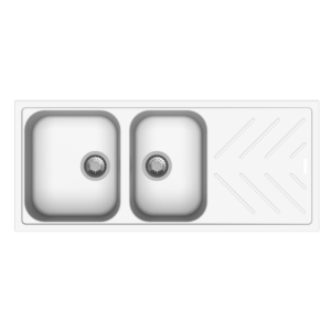 1160x500x200mm White Granite Quartz Stone 1 and 3/4 Kitchen Sink Double Bowls Drainboard Topmount