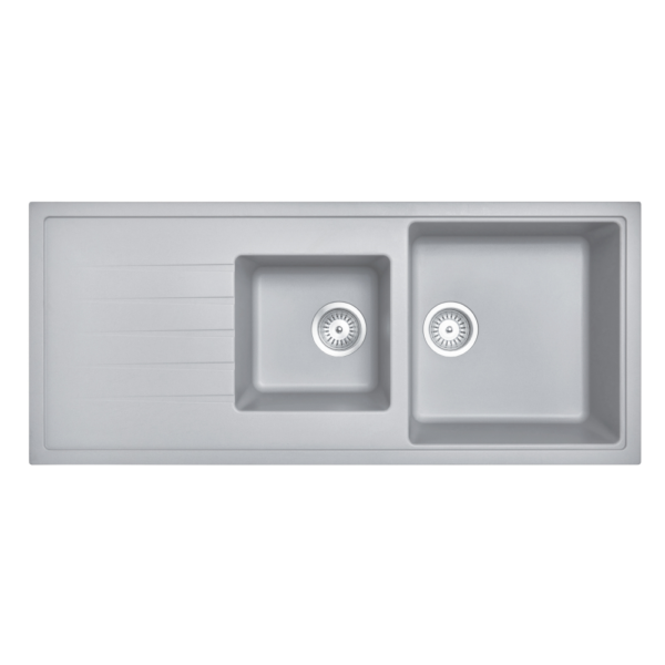 1160 x 500 x 205mm Carysil Concrete Grey 1 and A Half Bowl With Drainer Board Granite Kitchen Sink Top/Flush/Under Mount - Image 2