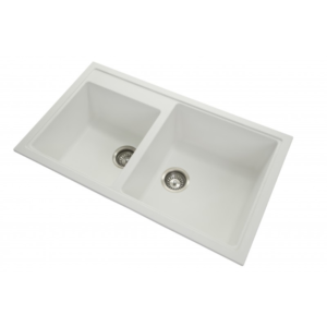 860 x 500 x 205mm Carysil White Double Bowl Granite Kitchen Sink Top/Flush/Under Mount
