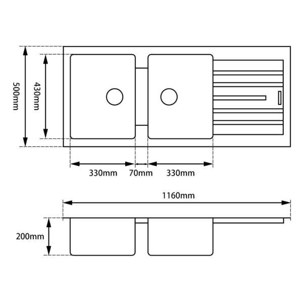 1160*500*200mm White Granite Quartz Stone Kitchen Sink Double Bowls Drainboard Top/Undermount - Image 3
