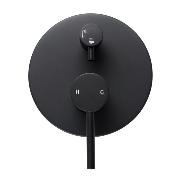 Pentro Matte Black Round Wall Mixer Tap with Diverter - Image 2
