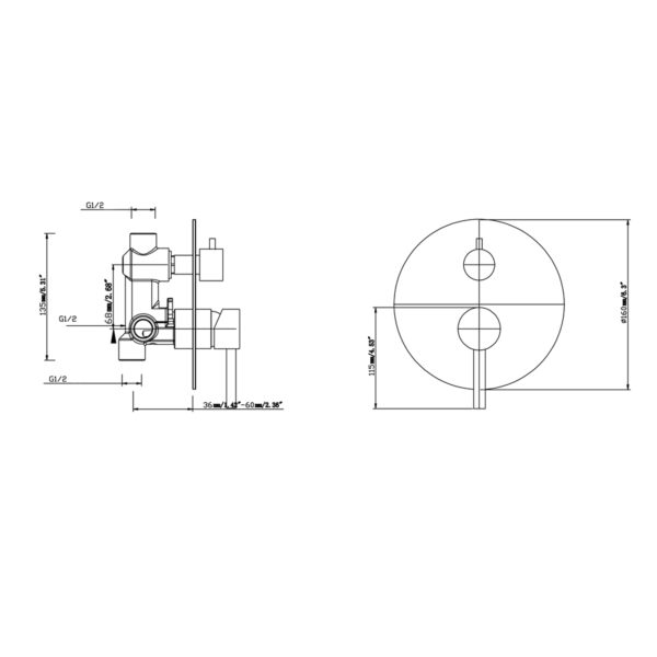Pentro Matte Black Round Wall Mixer Tap with Diverter - Image 3